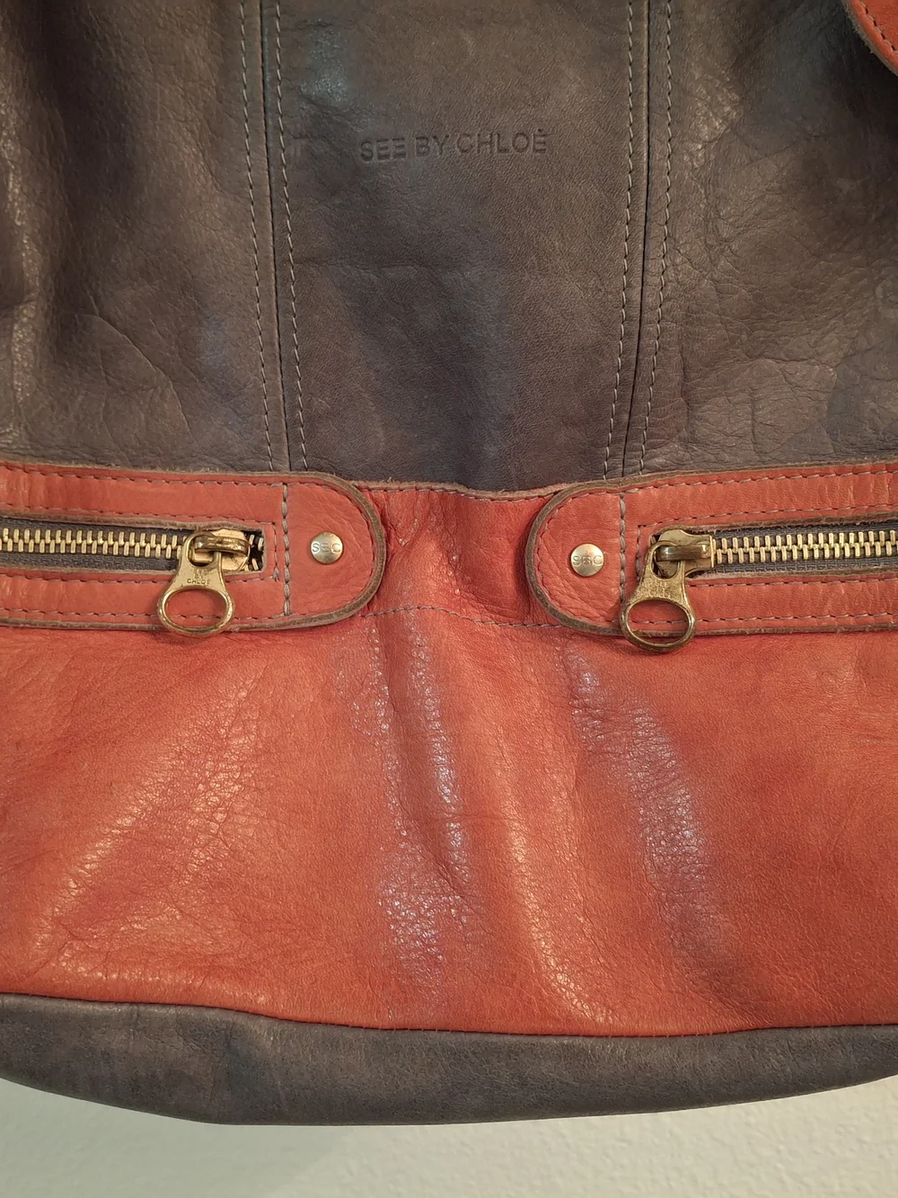 See By Chloé Two-Tone Gray and Rust Leather Hobo Bag